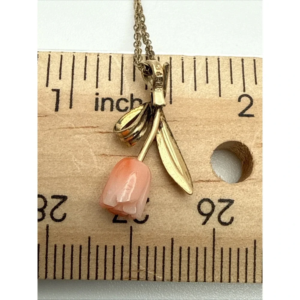 Princess Pride Creations Hand-Carved Angel Skin Coral Rose Necklace 14k GF